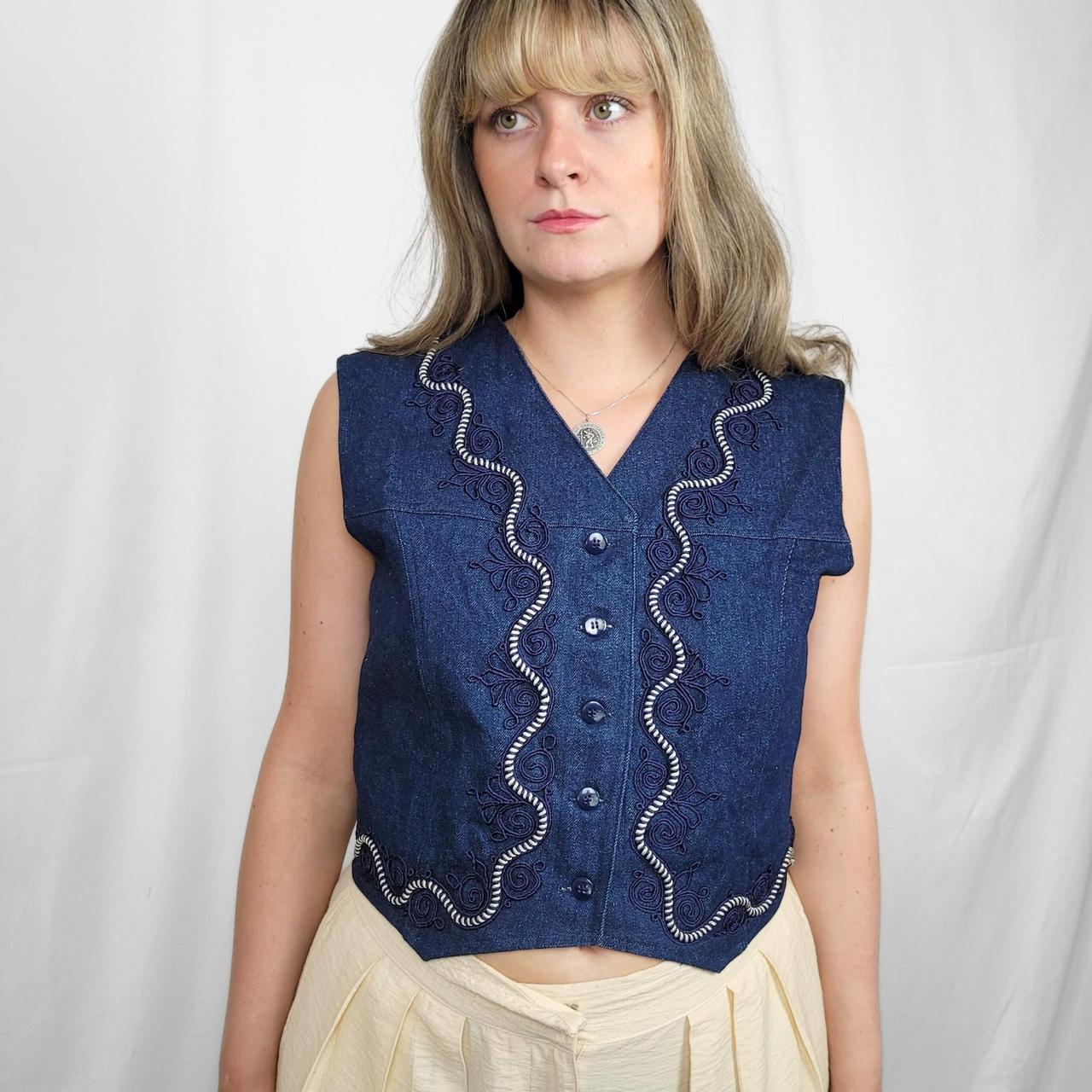 Vintage 90s Western Blue Denim Swirl Waistcoat