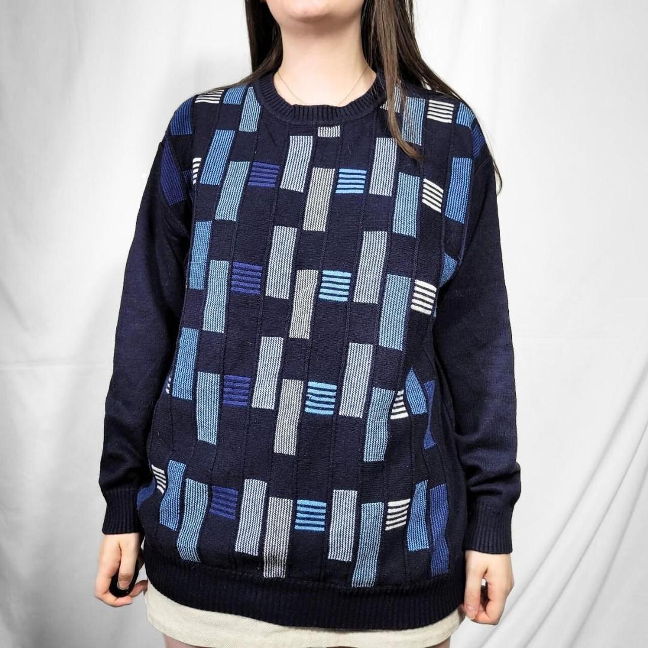 Vintage 80s Blue Grunge Pattern Knit Jumper