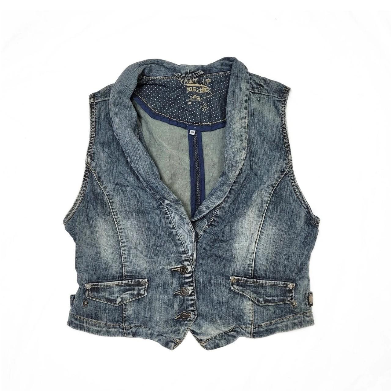 Vintage Y2K Dark Wash Blue Denim Waistcoat Vest with Collar