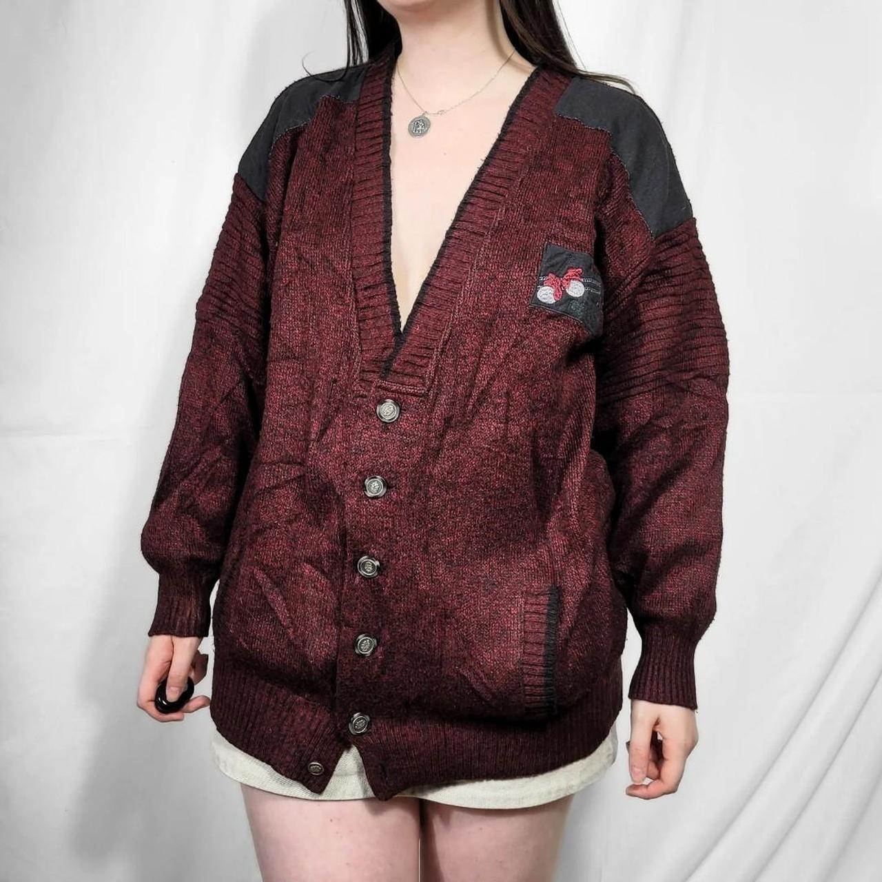 Vintage 80s Burgandy Grunge Patter Knit Cardigan