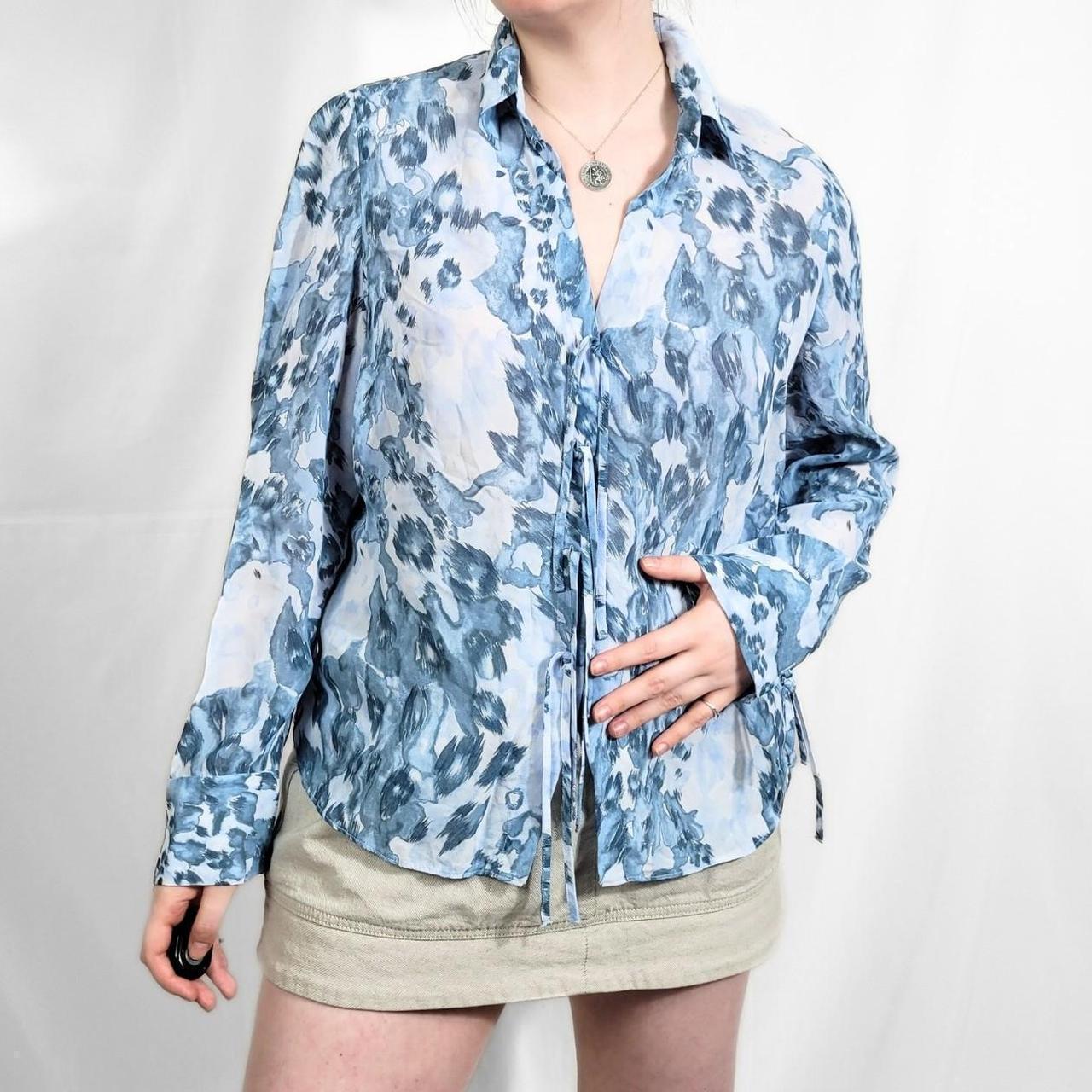 Vintage Y2K Light Blue Floral Print Sheer Blouse – Per Una