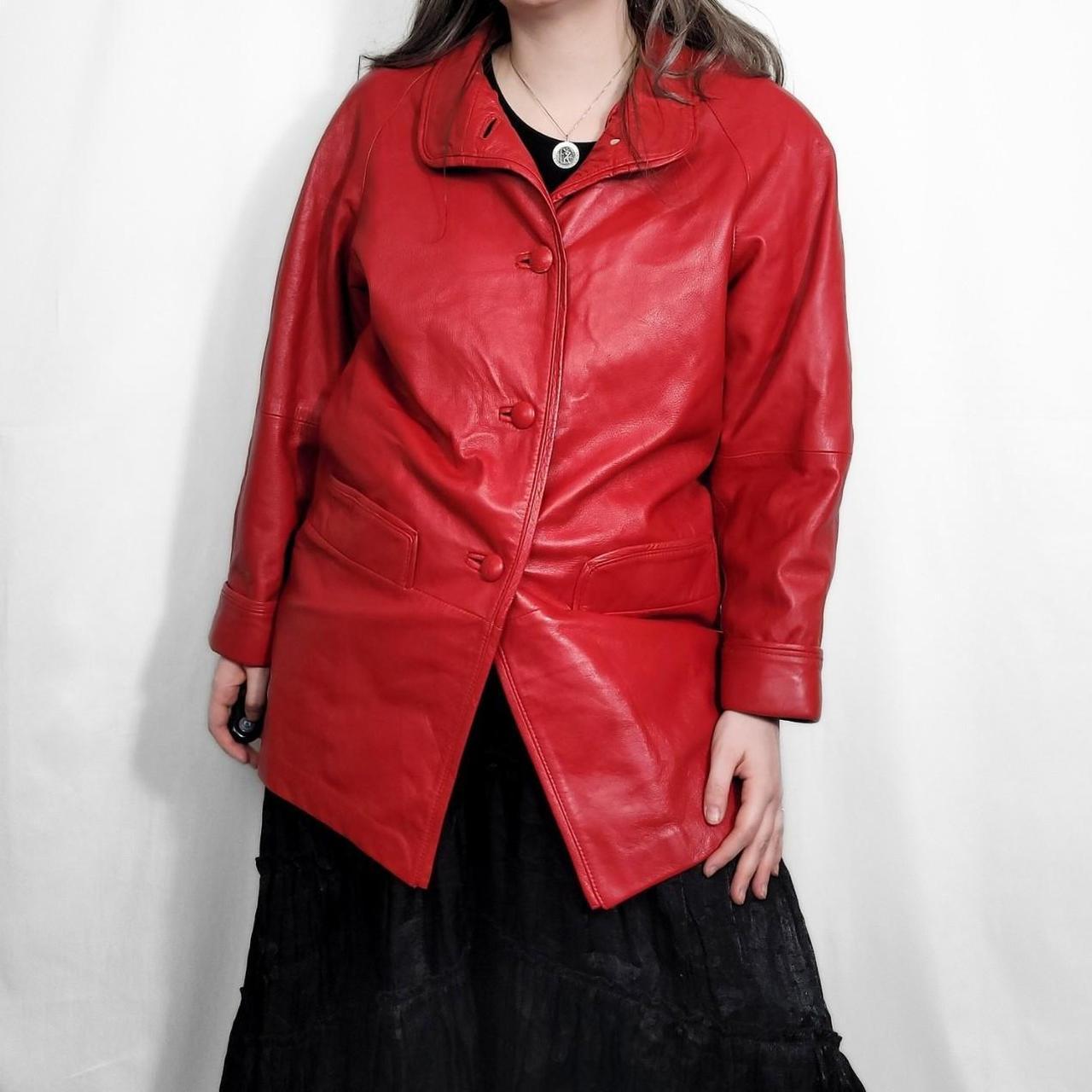 Vintage 80s Red Leather Blazer Jacket / Coat