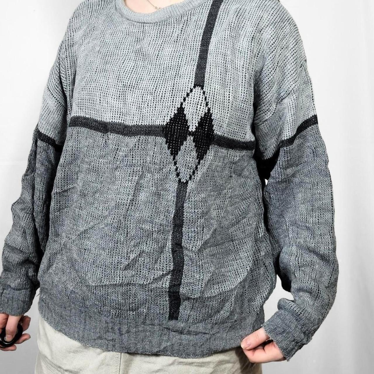 Vintage 90s Grey Grunge Pattern Knitted Jumper / Sweater
