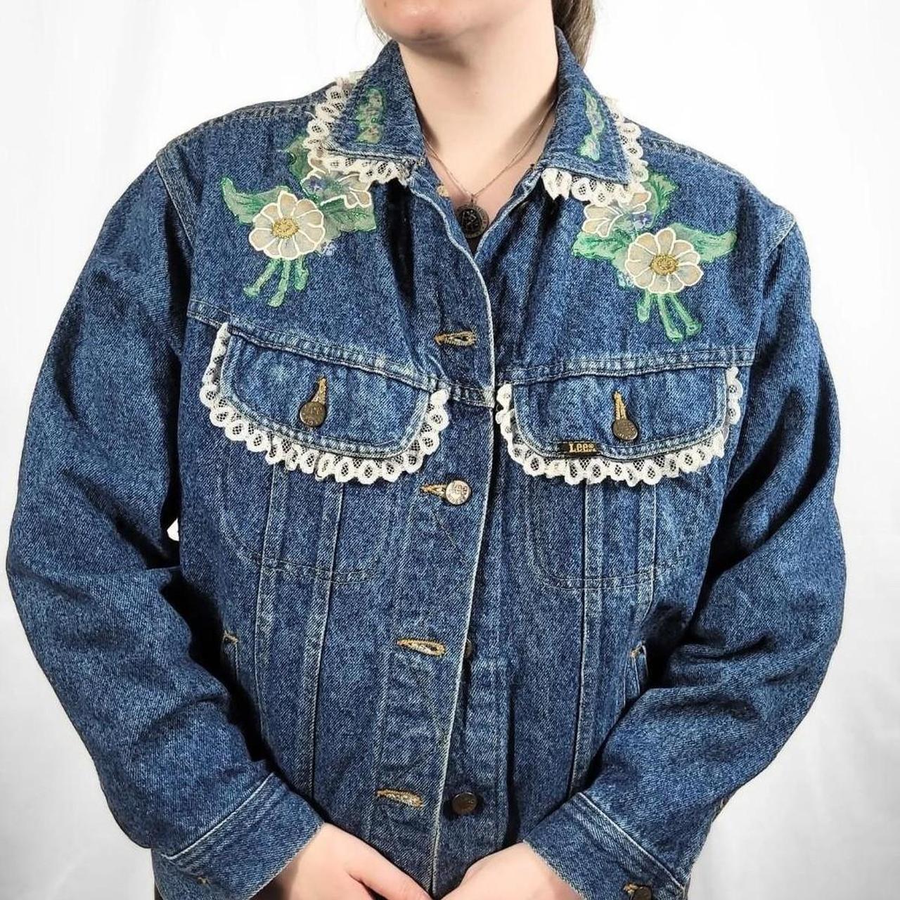 Vintage 90s Lee Floral Pattern DIY Denim Jacket