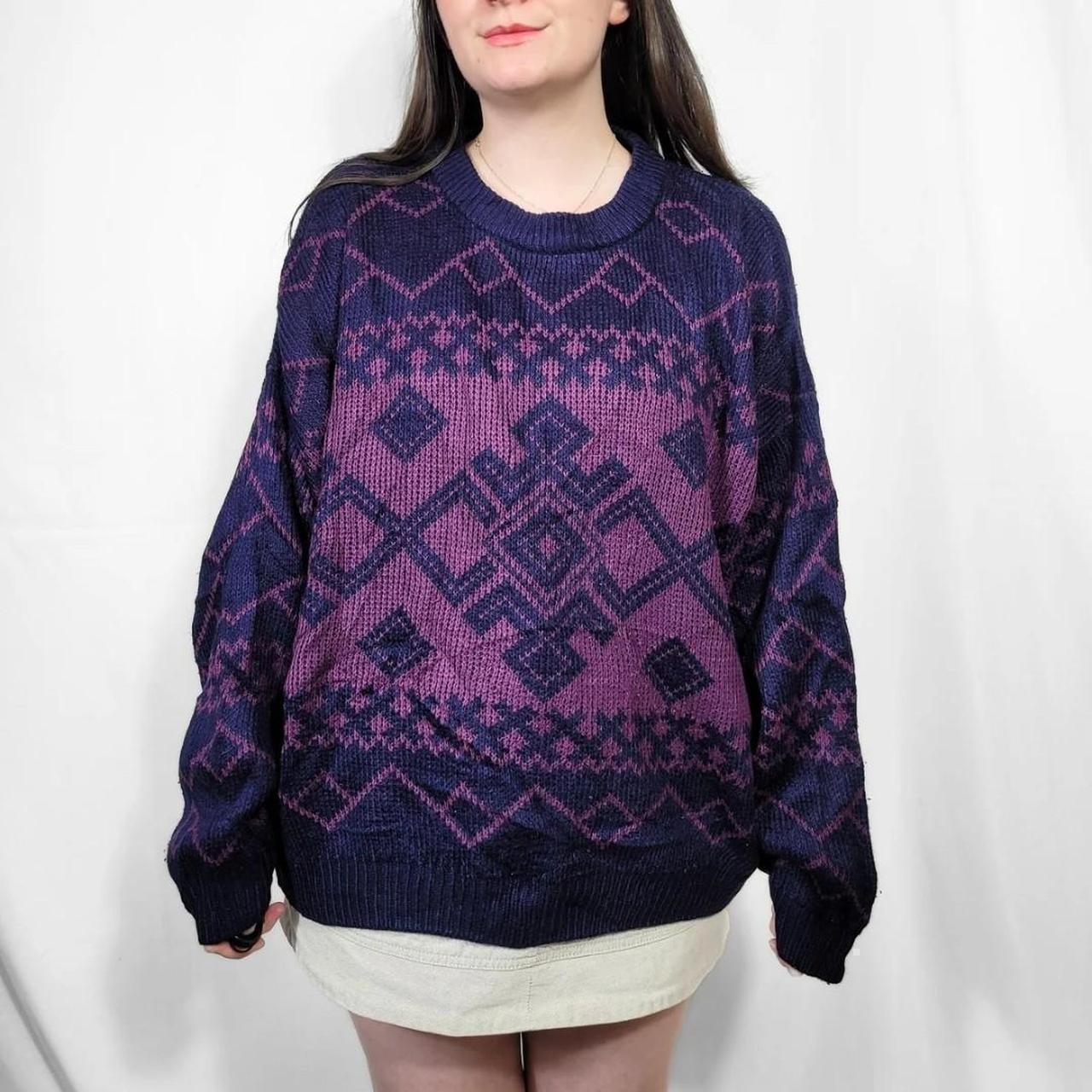 Vintage 80s Purple Funky Knit Jumper - St Michael