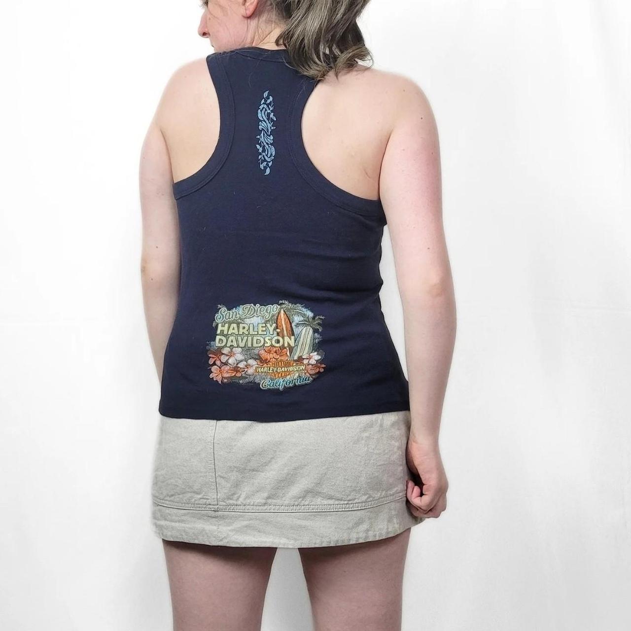 Vintage Y2K Harley Davidson Navy Blue Floral Tank Top