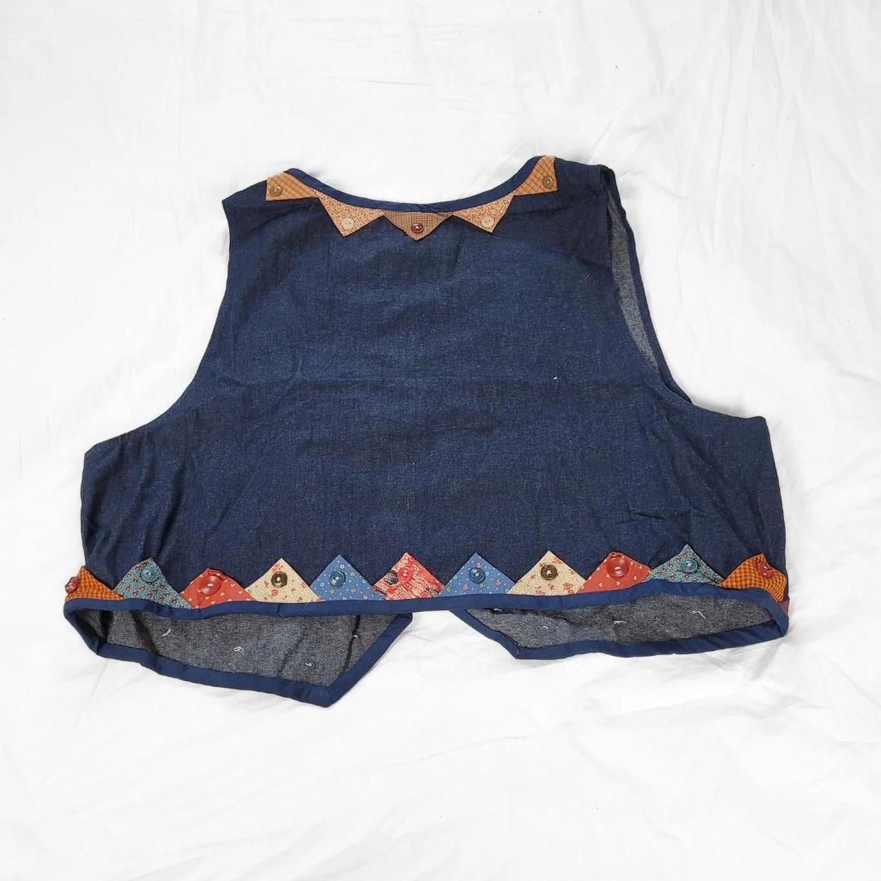 Vintage 90s Denim Waistcoat Vest with Rainbow Triangle Detail