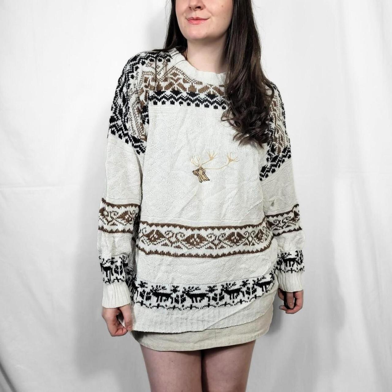 Vintage 90s White Deer Pattern Knit Jumper