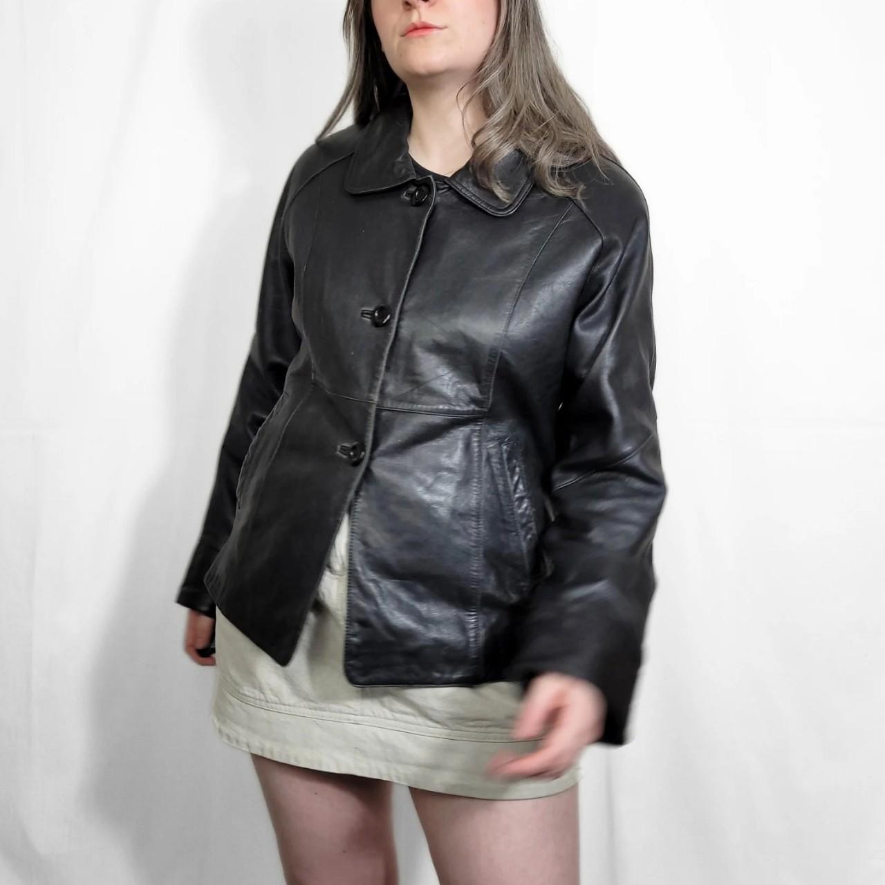 Vintage 90s Black Button Down Leather Jacket