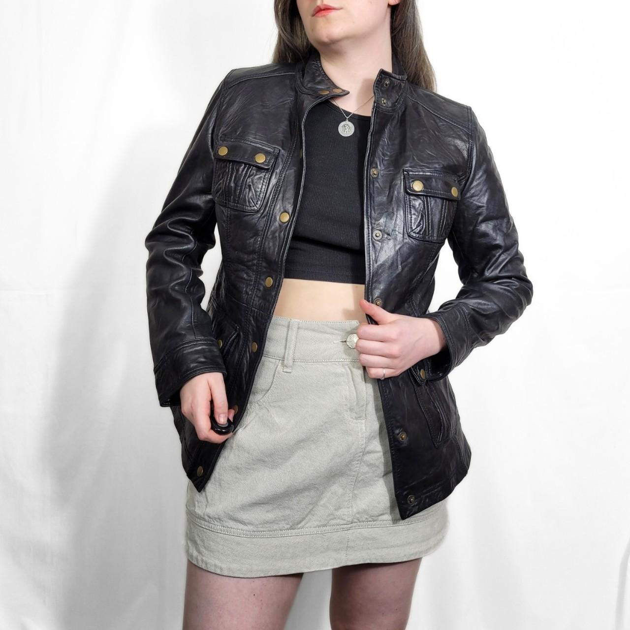 Vintage Y2K Black Leather Press Stud Jacket