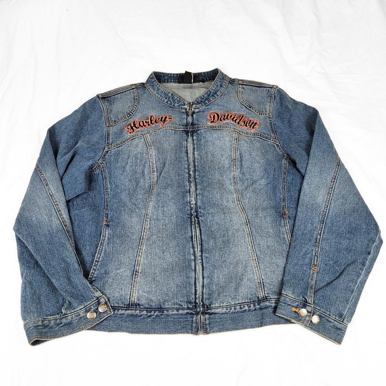 Vintage Y2K Harley Davidson Denim Bomber Jacket