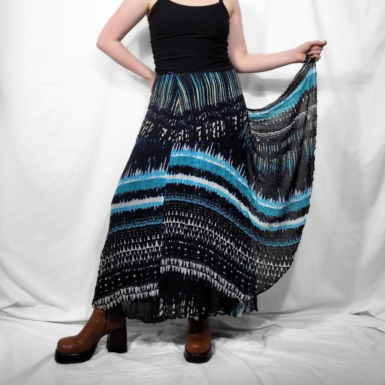 Vintage Y2K Blue Abstract Print Sheer Maxi Skirt