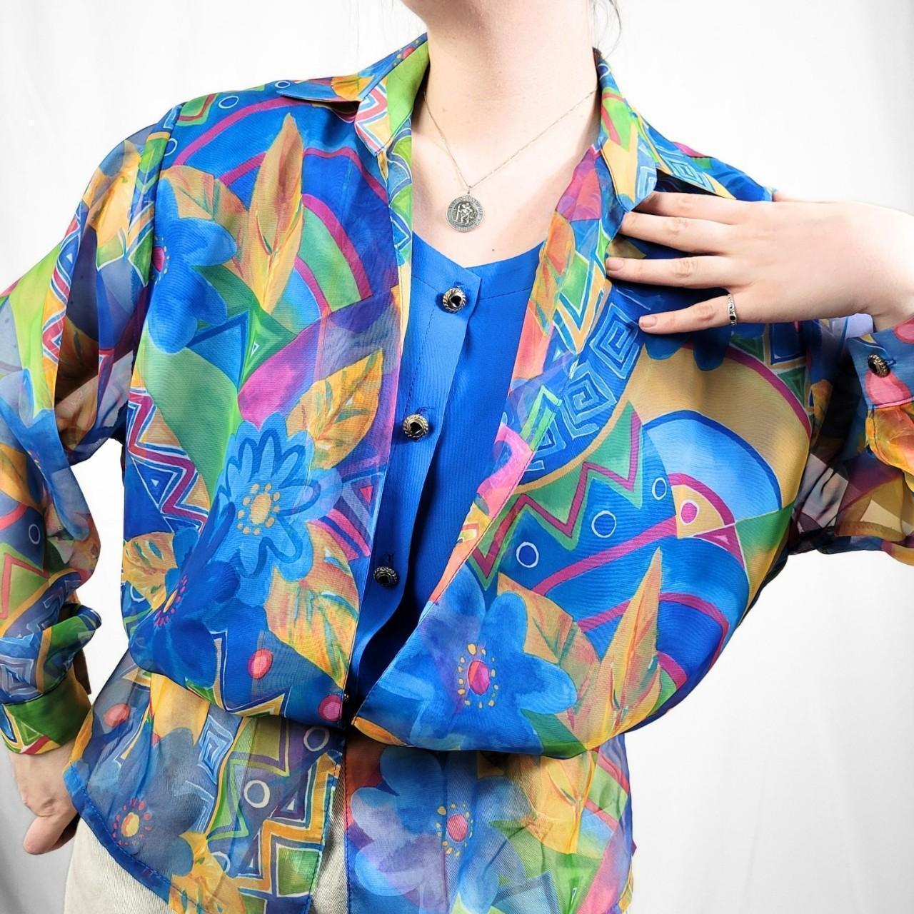 Vintage 80s Multi-Coloured Funky Print Sheer Blouse
