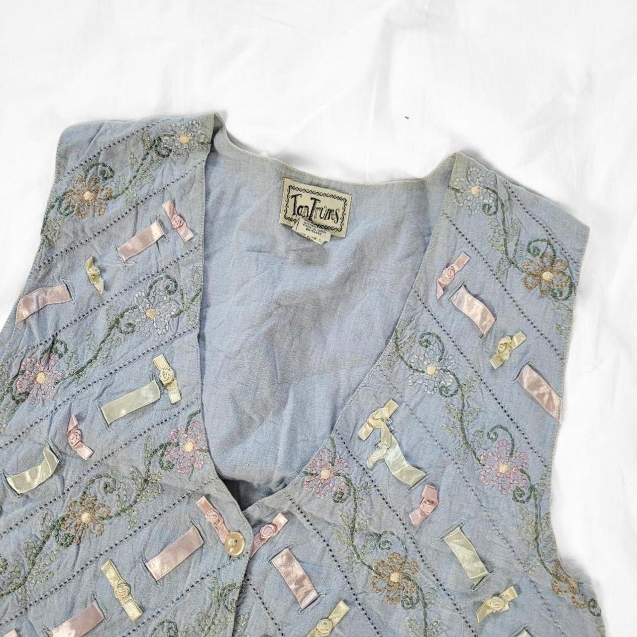 Vintage 90s Pastel Rose Embroidered Denim Waistcoat