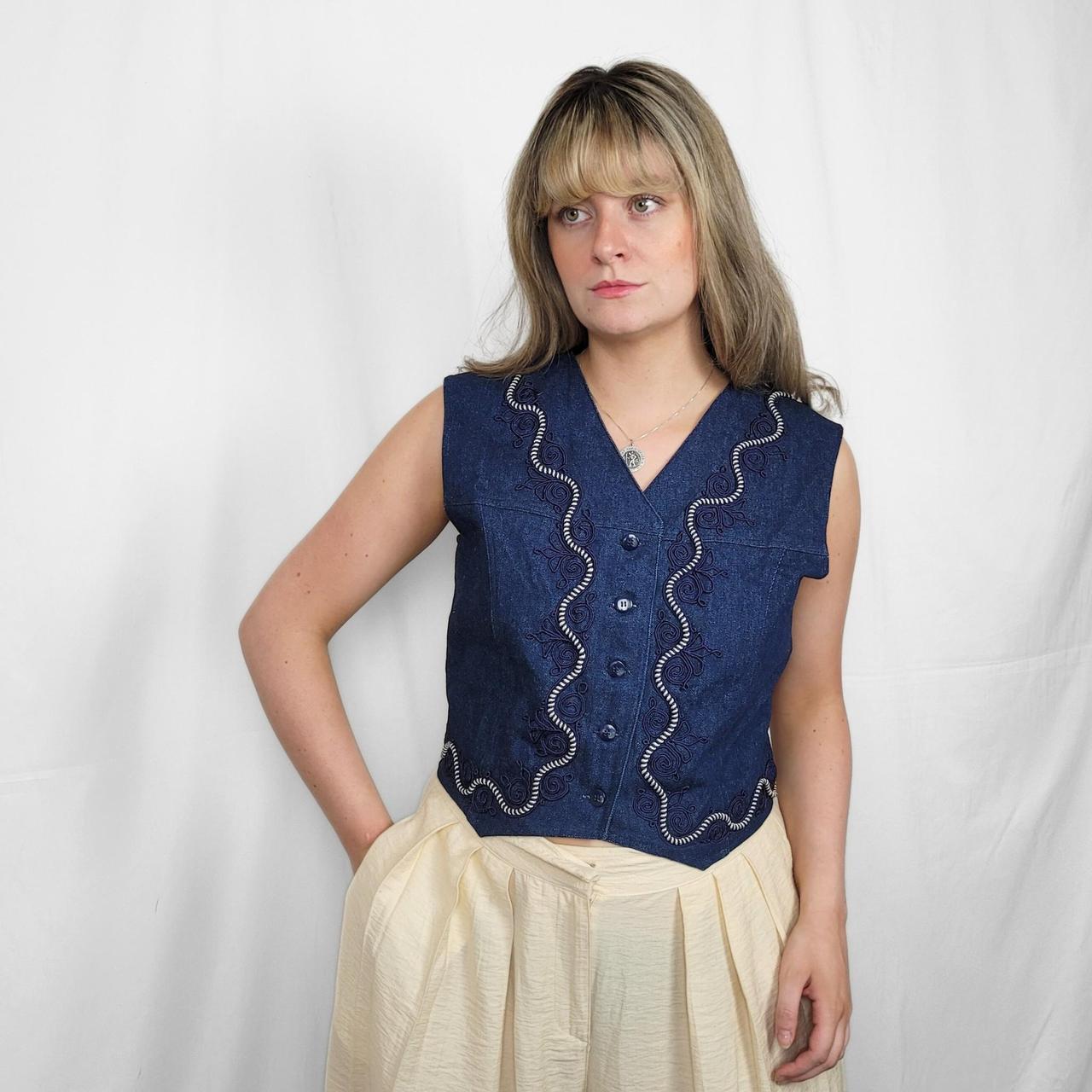 Vintage 90s Western Blue Denim Swirl Waistcoat