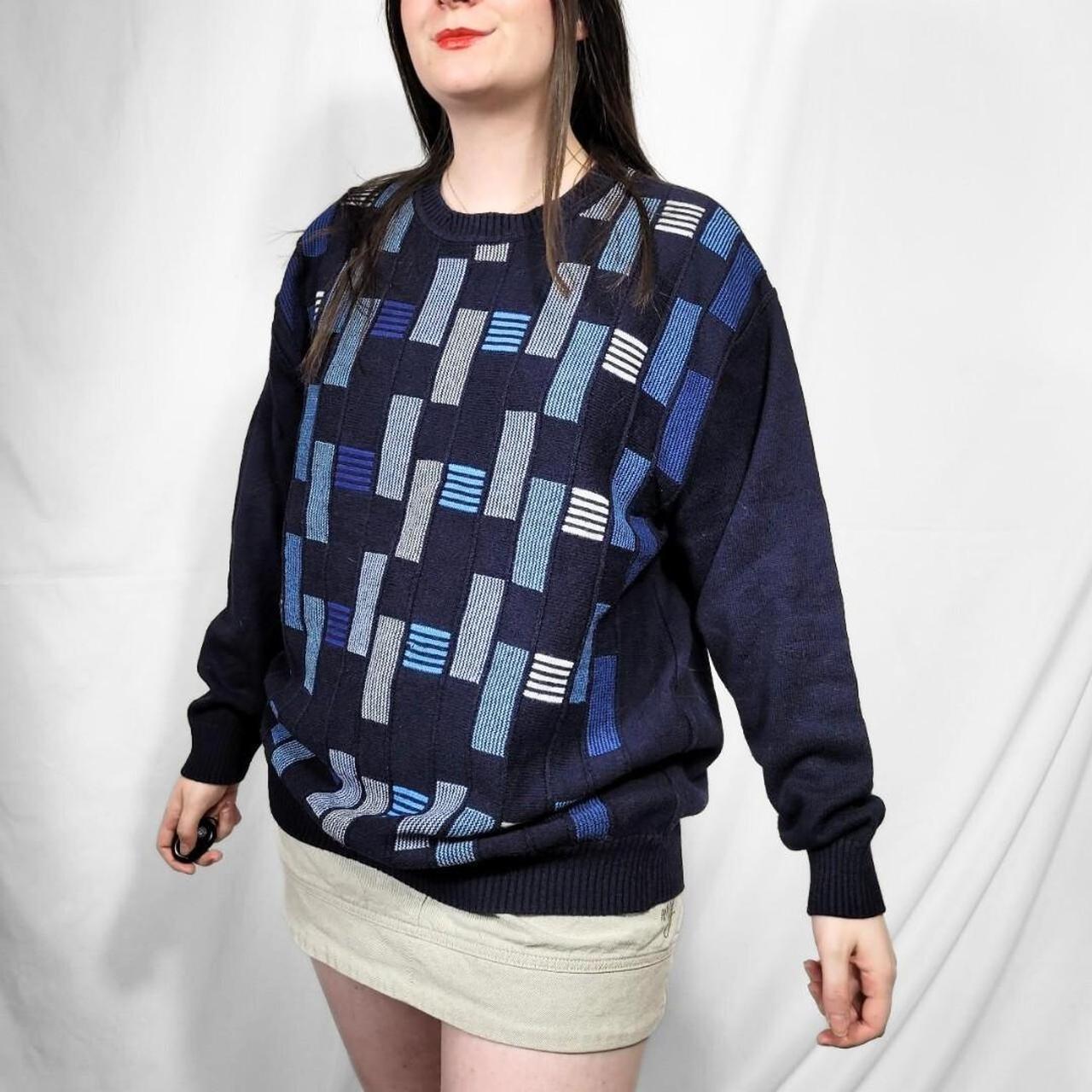 Vintage 80s Blue Grunge Pattern Knit Jumper