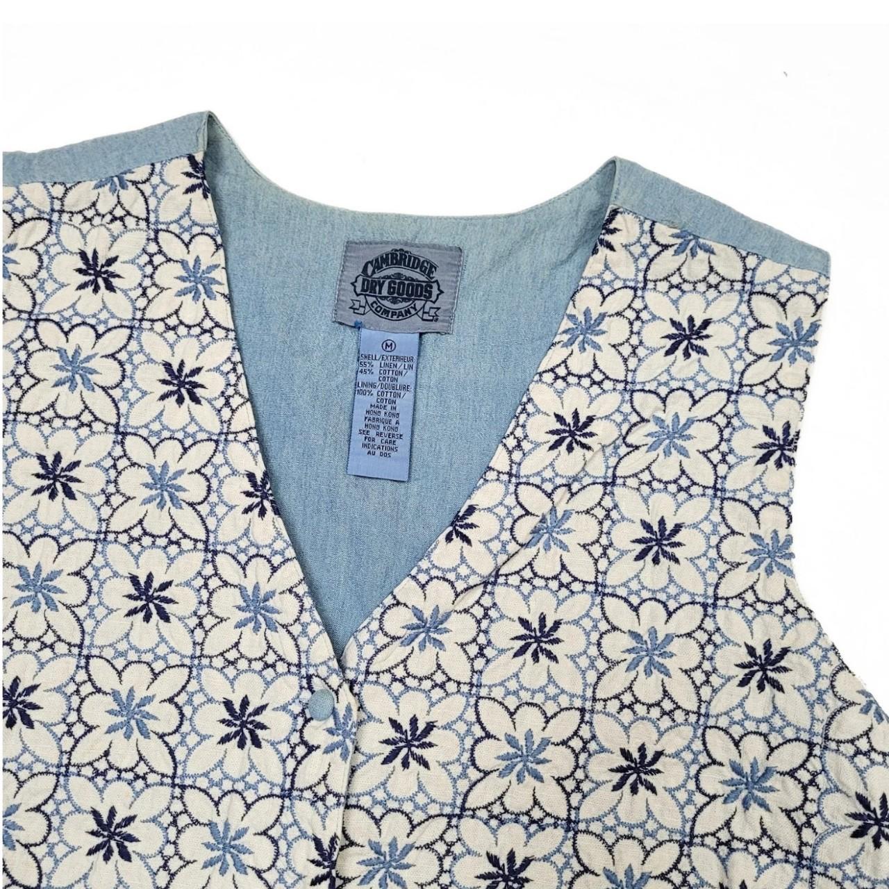 Vintage 90s White & Blue Floral Embroidered Denim & Cotton Vest | Size M