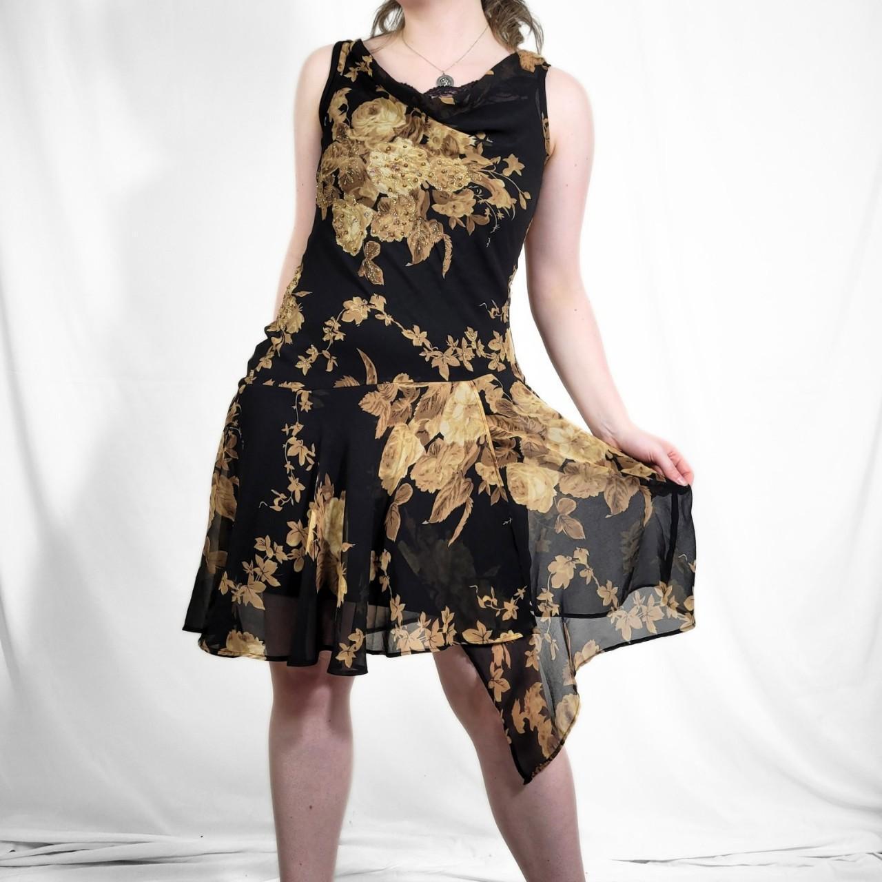 Vintage Y2K Black Floral Asymmetrical Fairy Dress