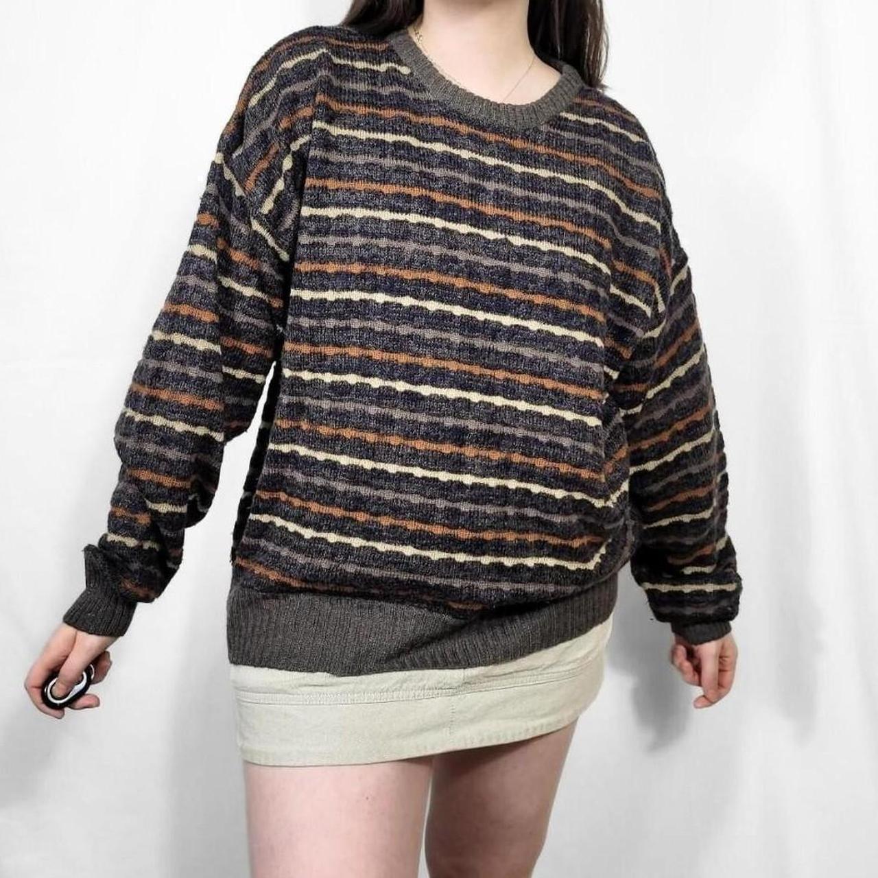 Vintage 80s Brown & Cream Stripe Knit Sweater