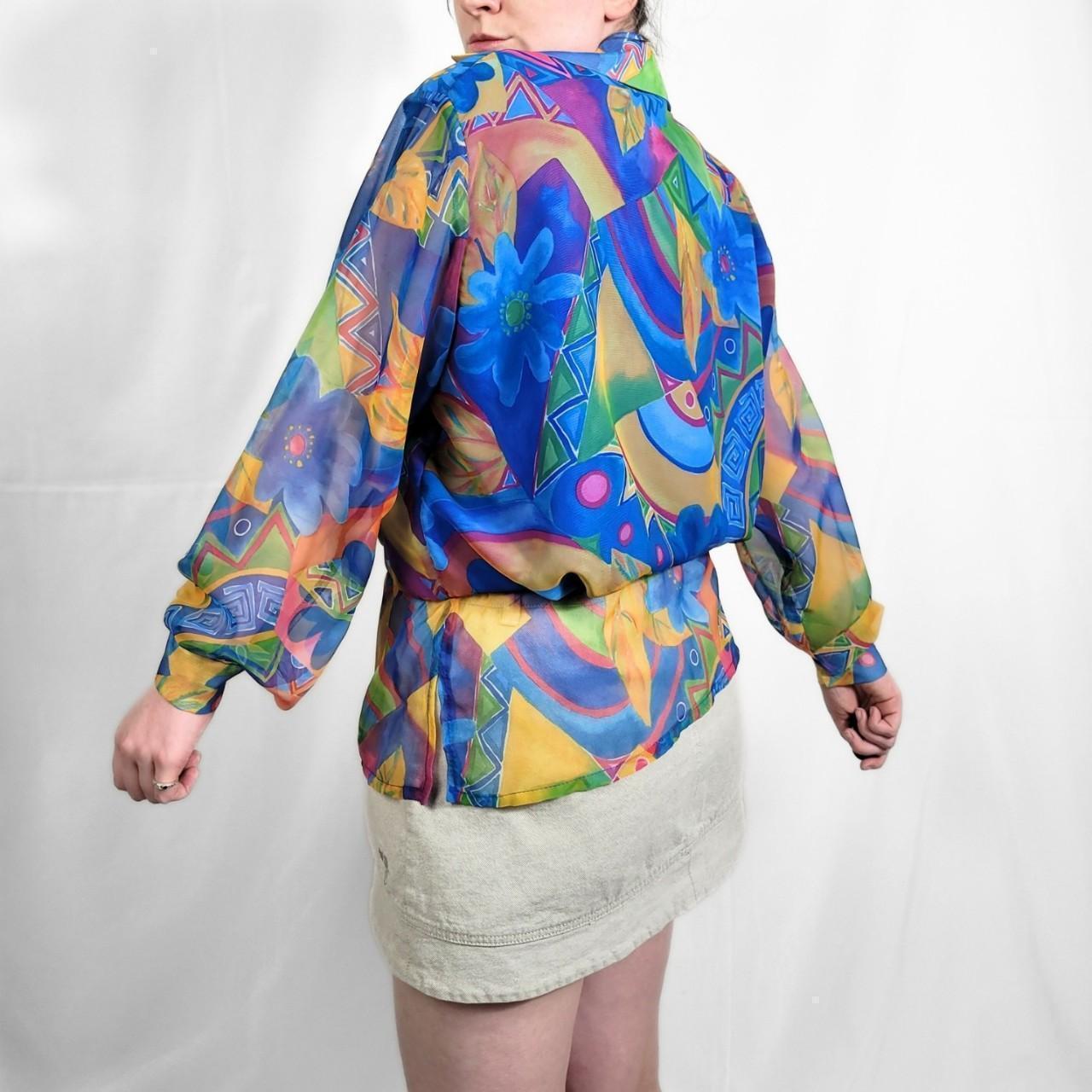 Vintage 80s Multi-Coloured Funky Print Sheer Blouse