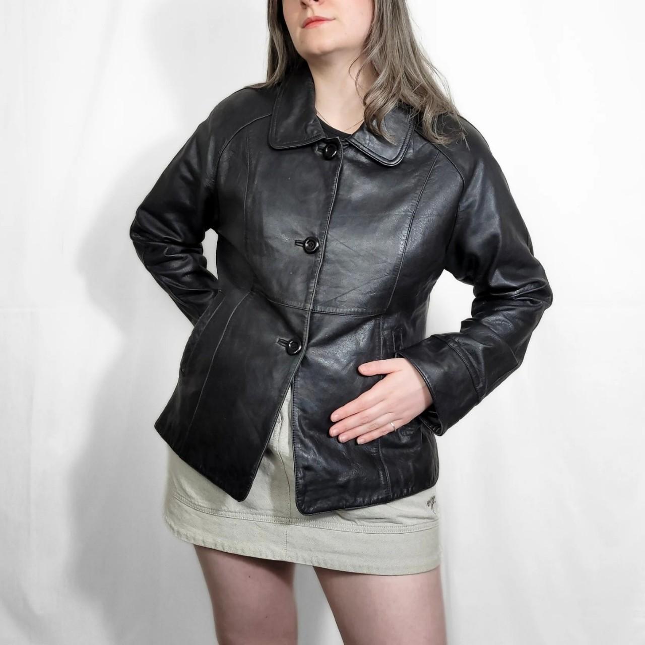 Vintage 90s Black Button Down Leather Jacket