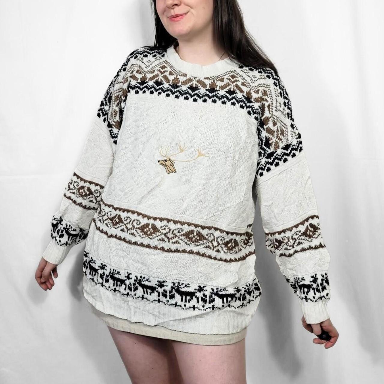 Vintage 90s White Deer Pattern Knit Jumper