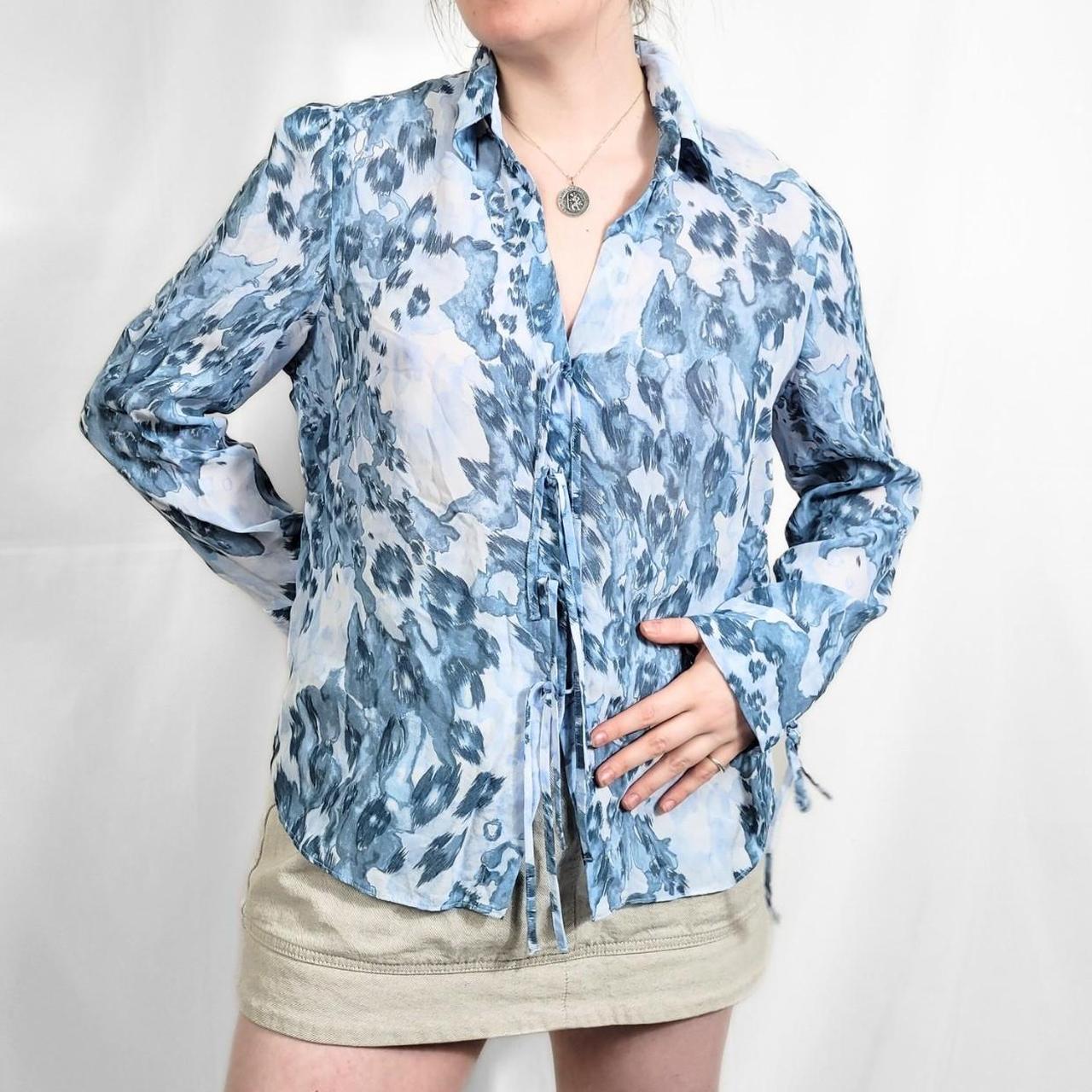 Vintage Y2K Light Blue Floral Print Sheer Blouse – Per Una