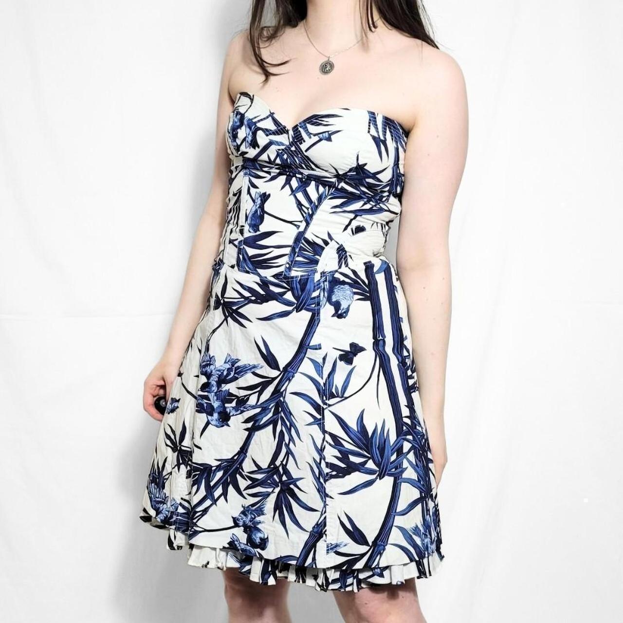 Vintage Y2K Blue & White Strapless Floral Mini Dress