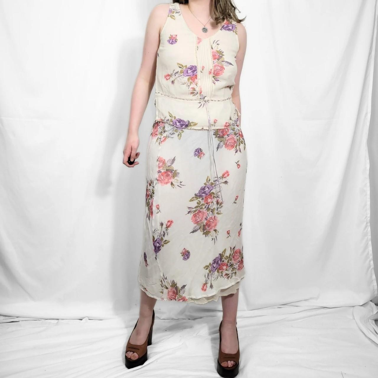 Vintage Y2K Pink Floral Mesh Two Piece Set /Skirt & Top