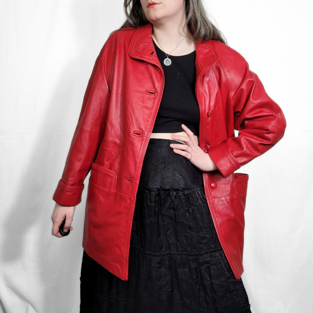 Vintage 80s Red Leather Blazer Jacket / Coat
