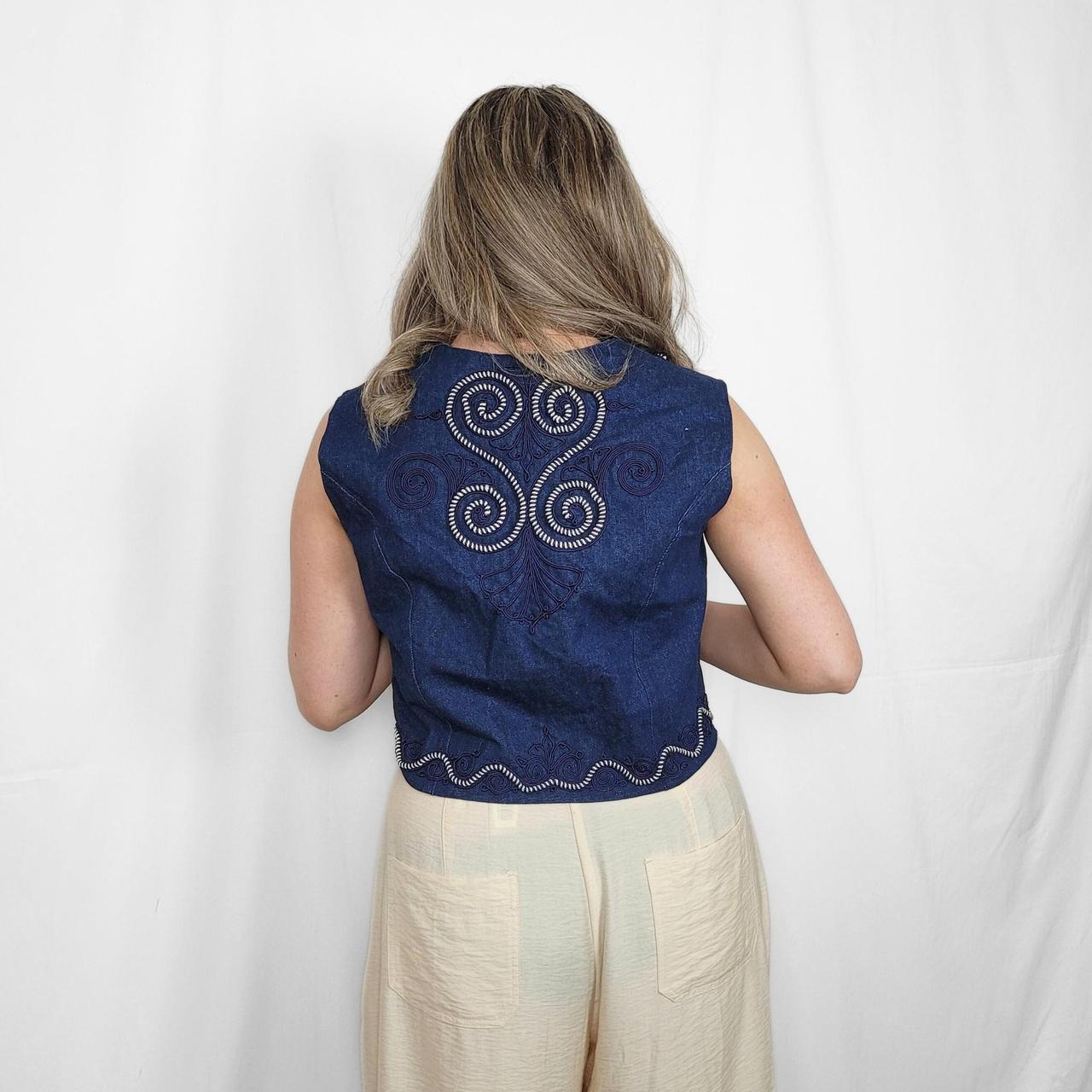 Vintage 90s Western Blue Denim Swirl Waistcoat