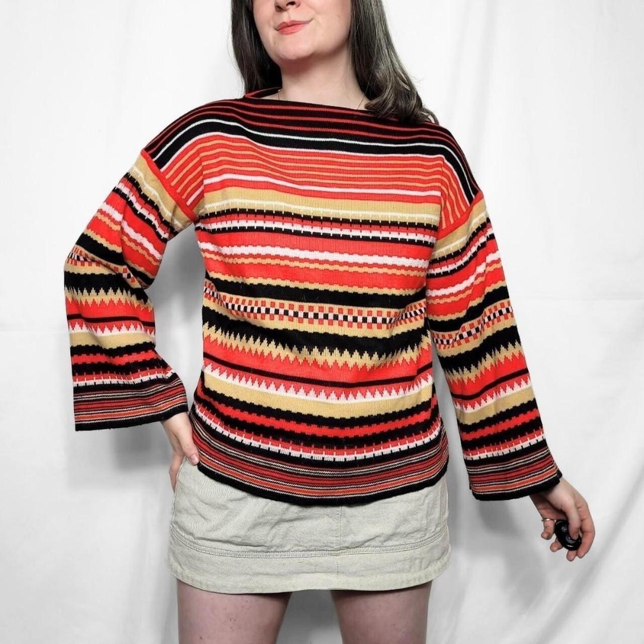 Vintage 70s Red Striped Bell Sleeve Knitted Jumper