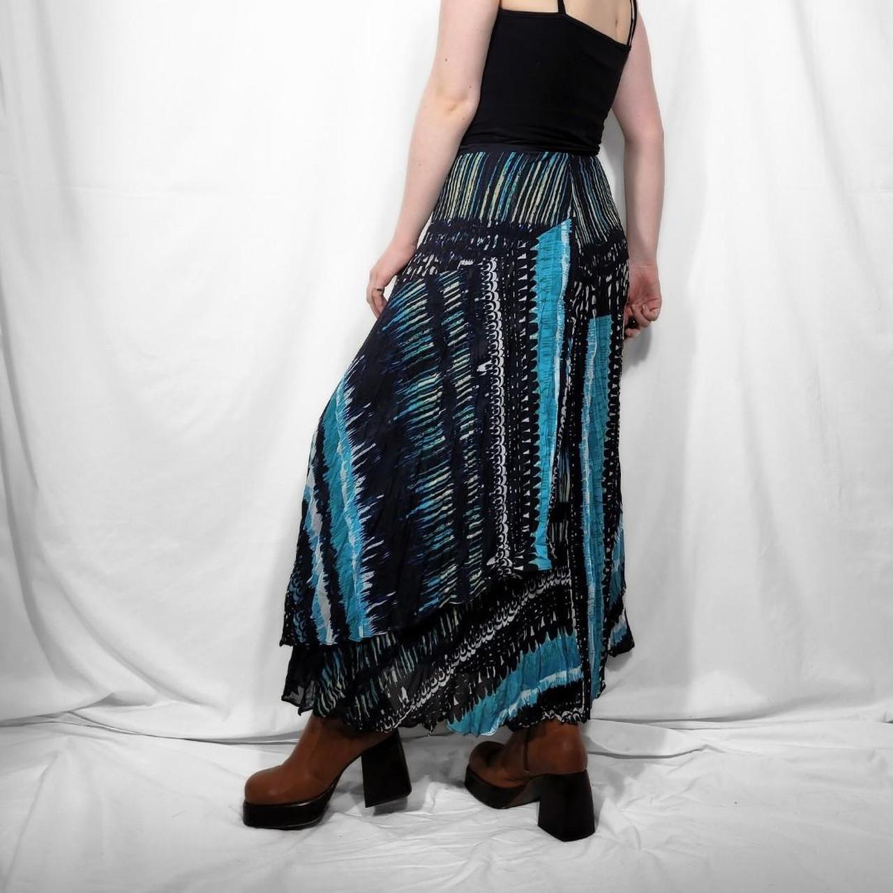 Vintage Y2K Blue Abstract Print Sheer Maxi Skirt