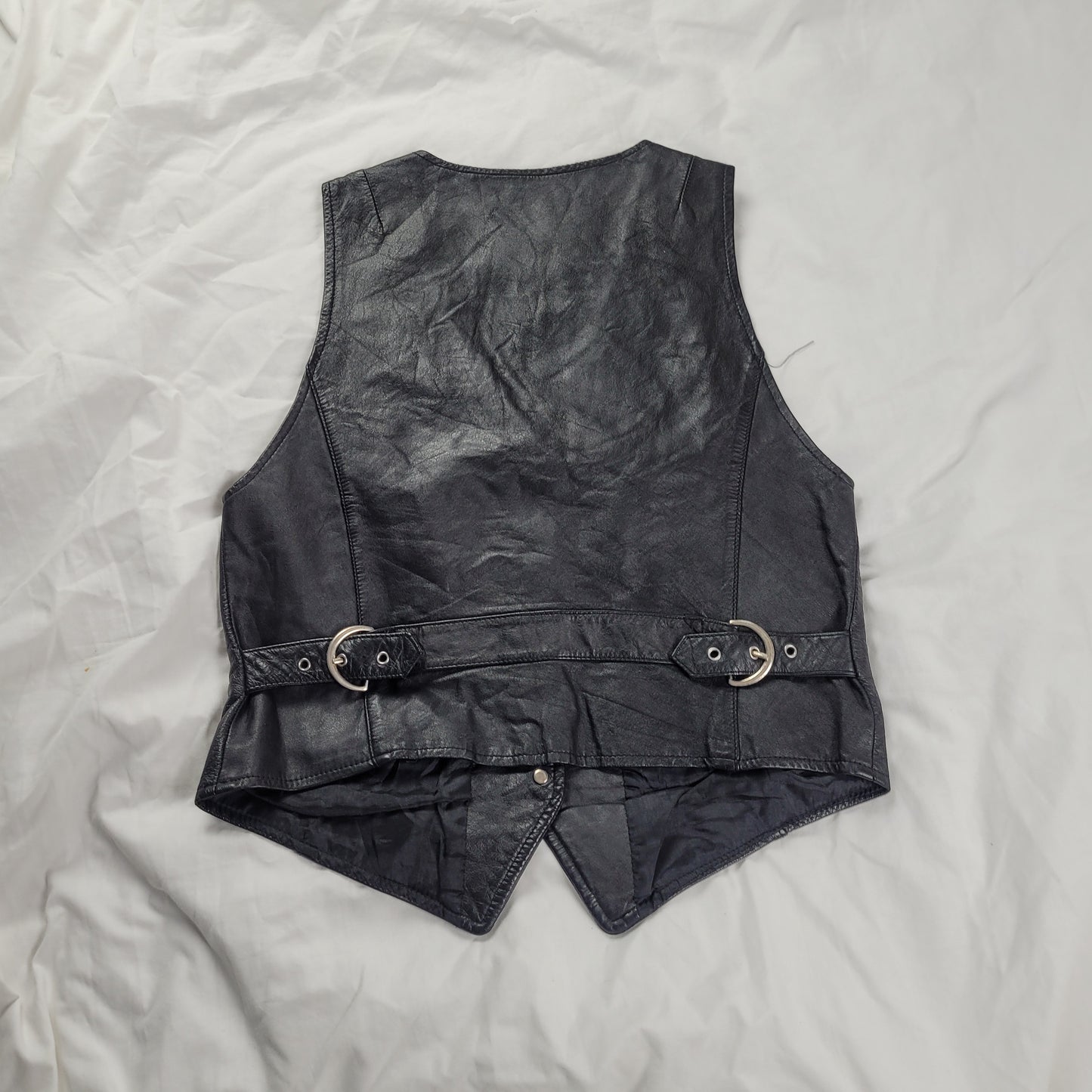 Vintage Black Leather Vest Waistcoat Biker 90s Grunge Y2K Rocker