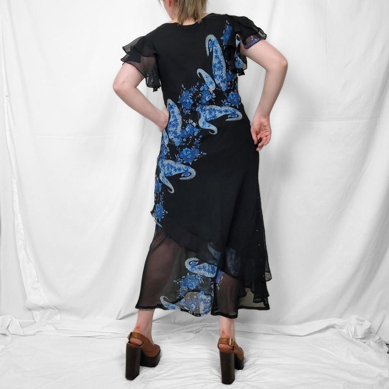 Y2K Black & Blue Floral Mesh Midi Dress