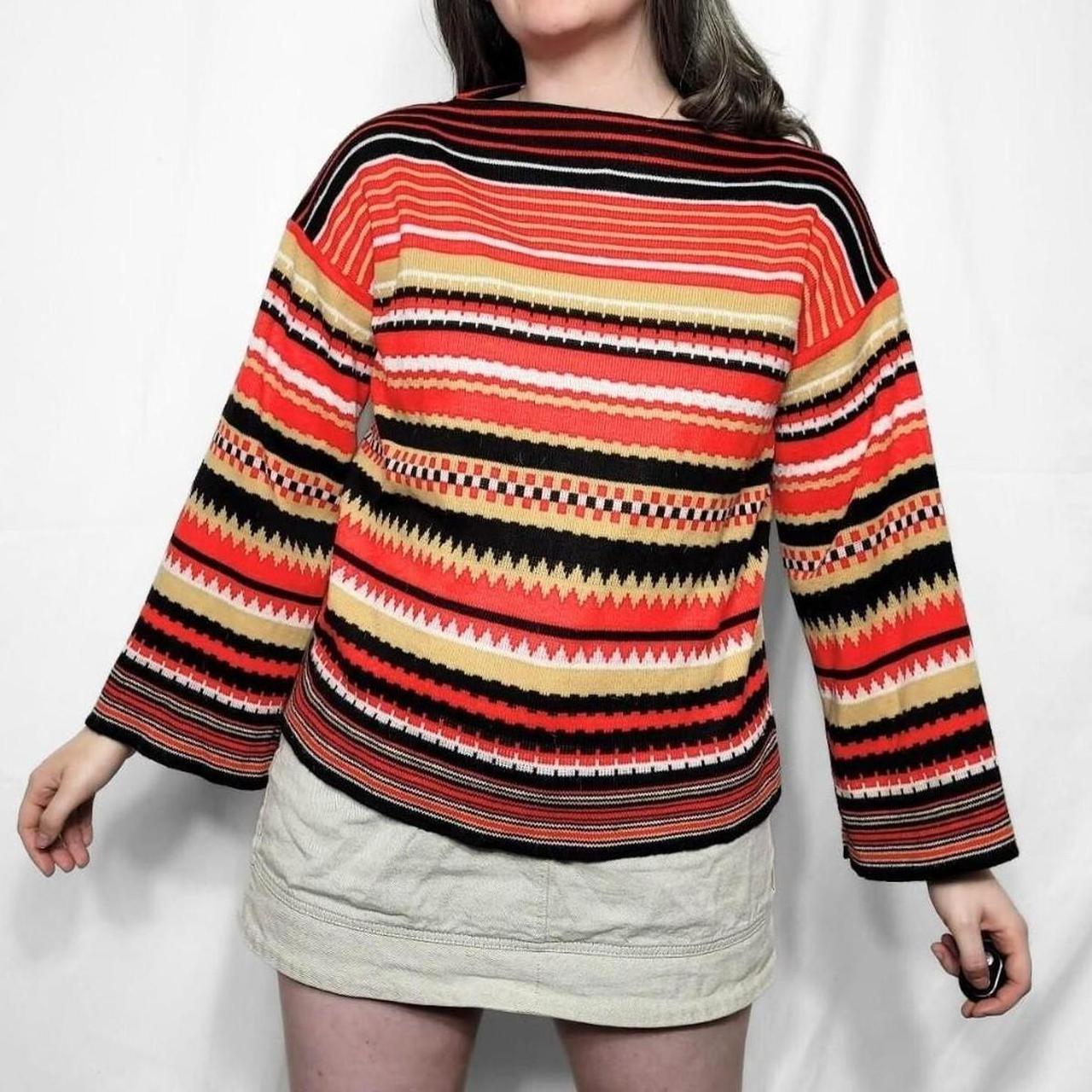 Vintage 70s Red Striped Bell Sleeve Knitted Jumper