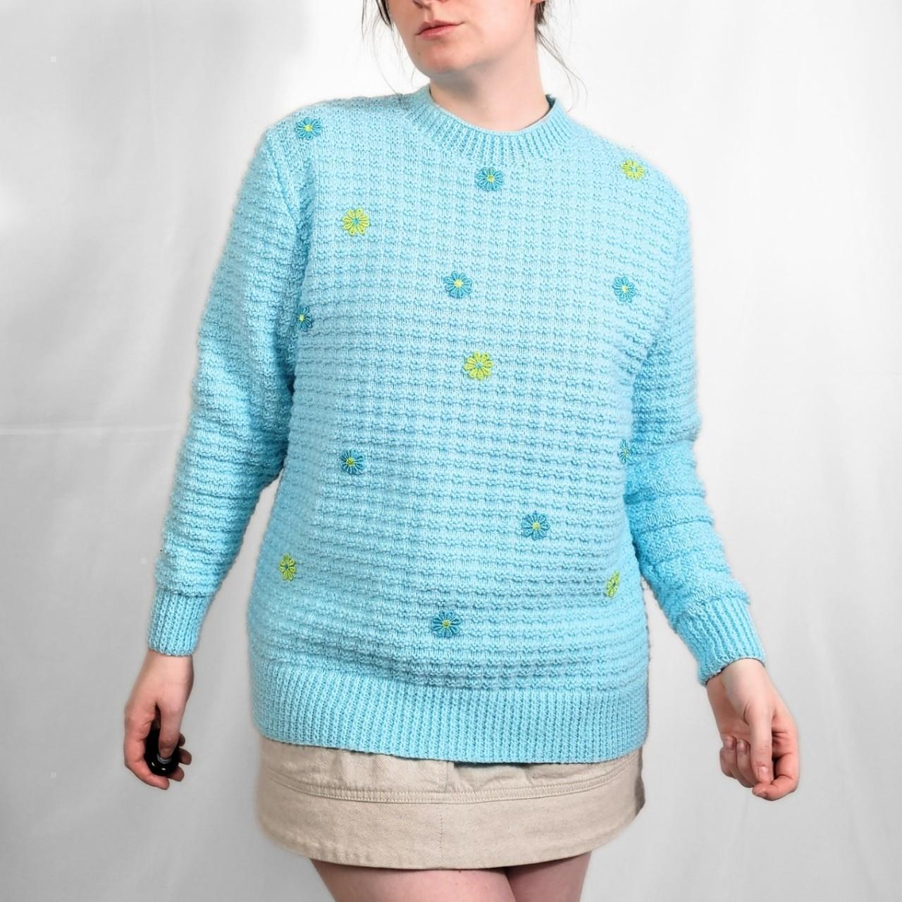 Vintage 70s Light Blue Floral Knitted Jumper
