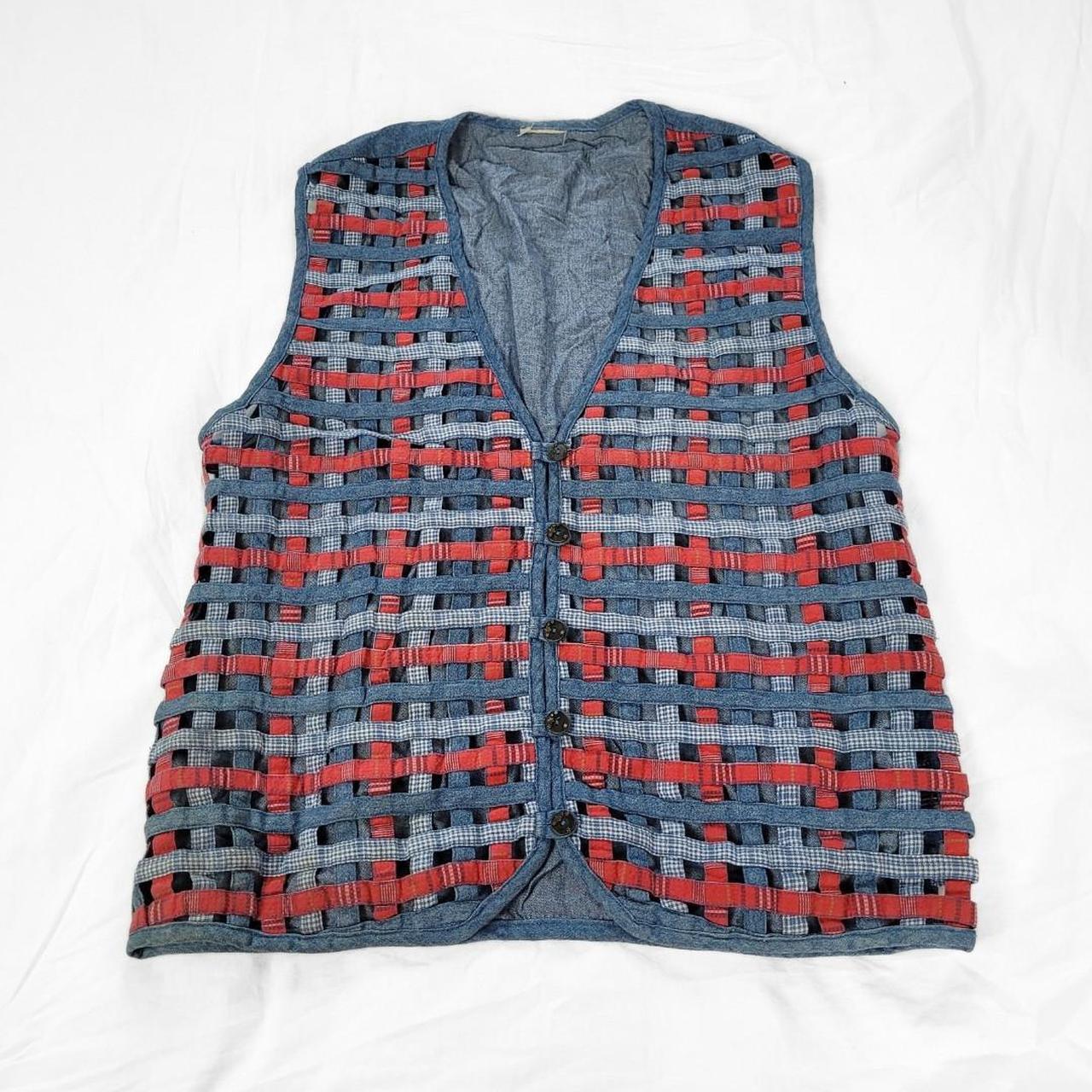 Vintage 90s Waffle Texture Denim Waistcoat