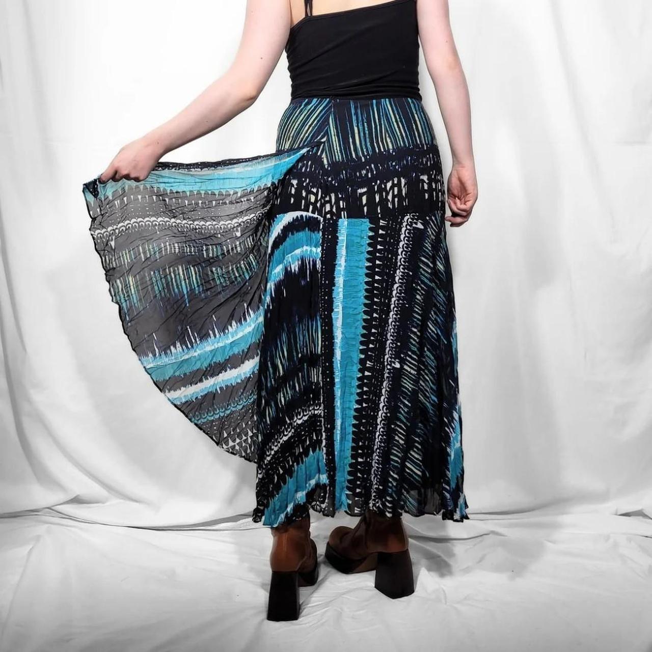 Vintage Y2K Blue Abstract Print Sheer Maxi Skirt