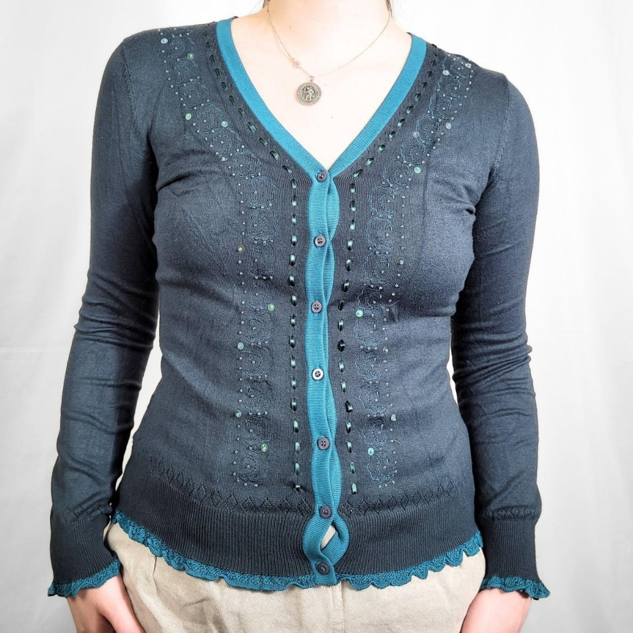 Laura Ashley Y2K Turquoise Knit Cardigan