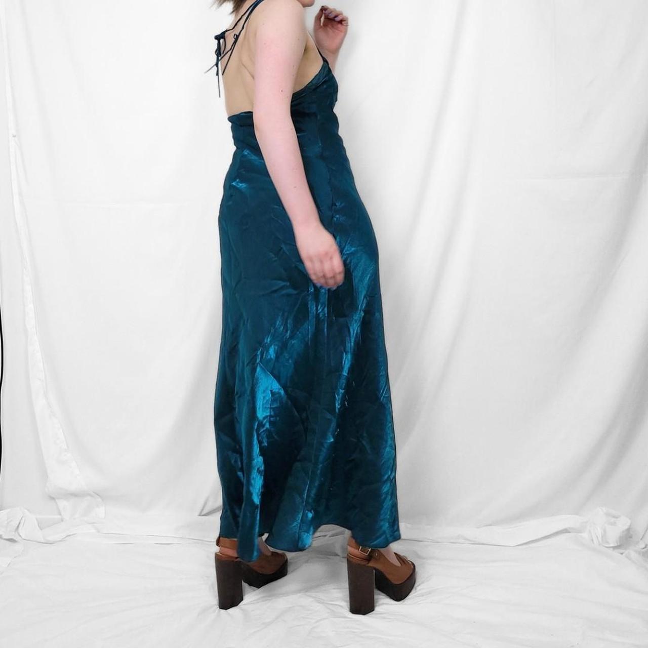 Vintage Teal Satin Fairycore Maxi Dress – Y2K Ocean Vibes
