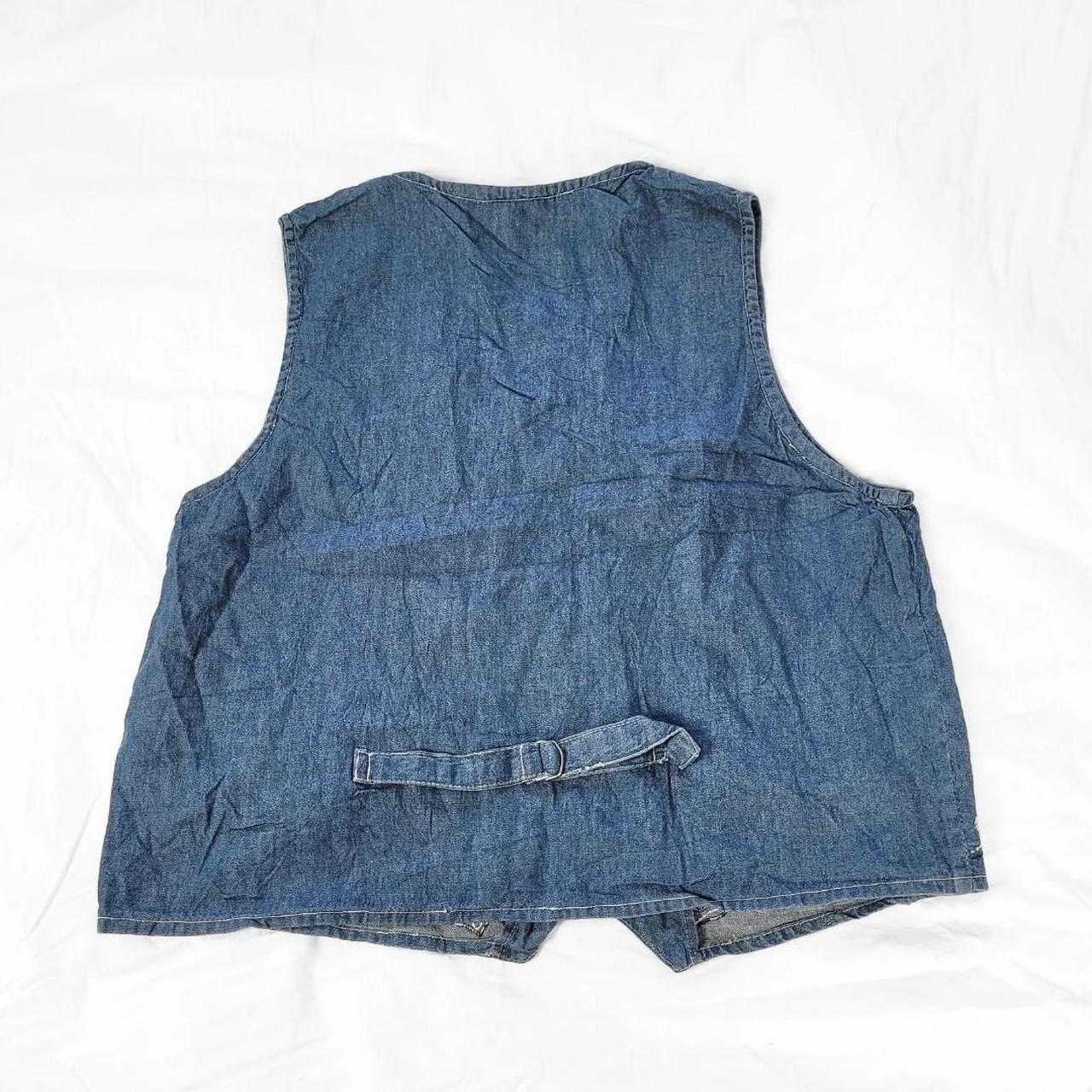 Vintage 90s Denim Waistcoat with Silver & Blue Floral Embroidery