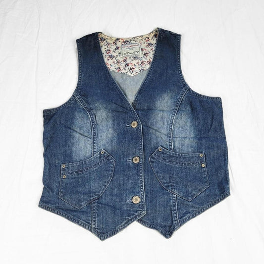 Vintage Y2K Denim Waistcoat Vest – Denim & Cotton Mix