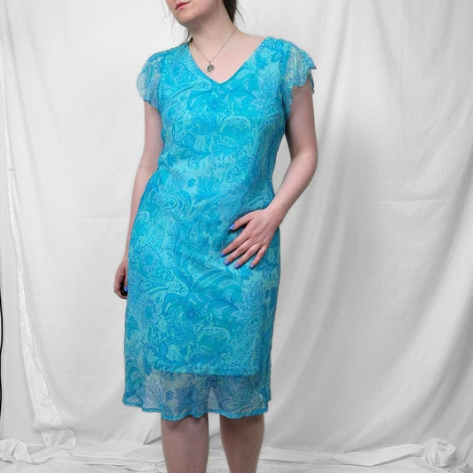 Vintage Y2K Blue Paisley Sheer Midi Dress – Whimsygoth Fairy Vibes