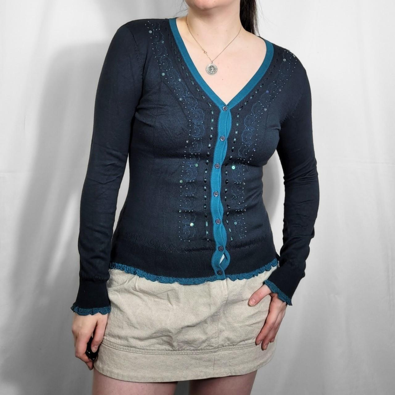 Laura Ashley Y2K Turquoise Knit Cardigan