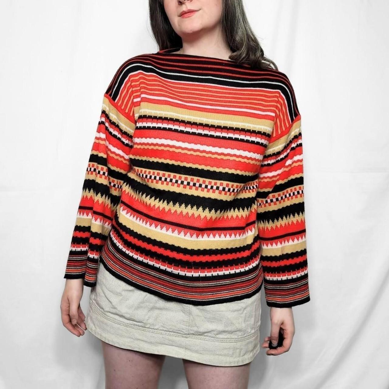 Vintage 70s Red Striped Bell Sleeve Knitted Jumper