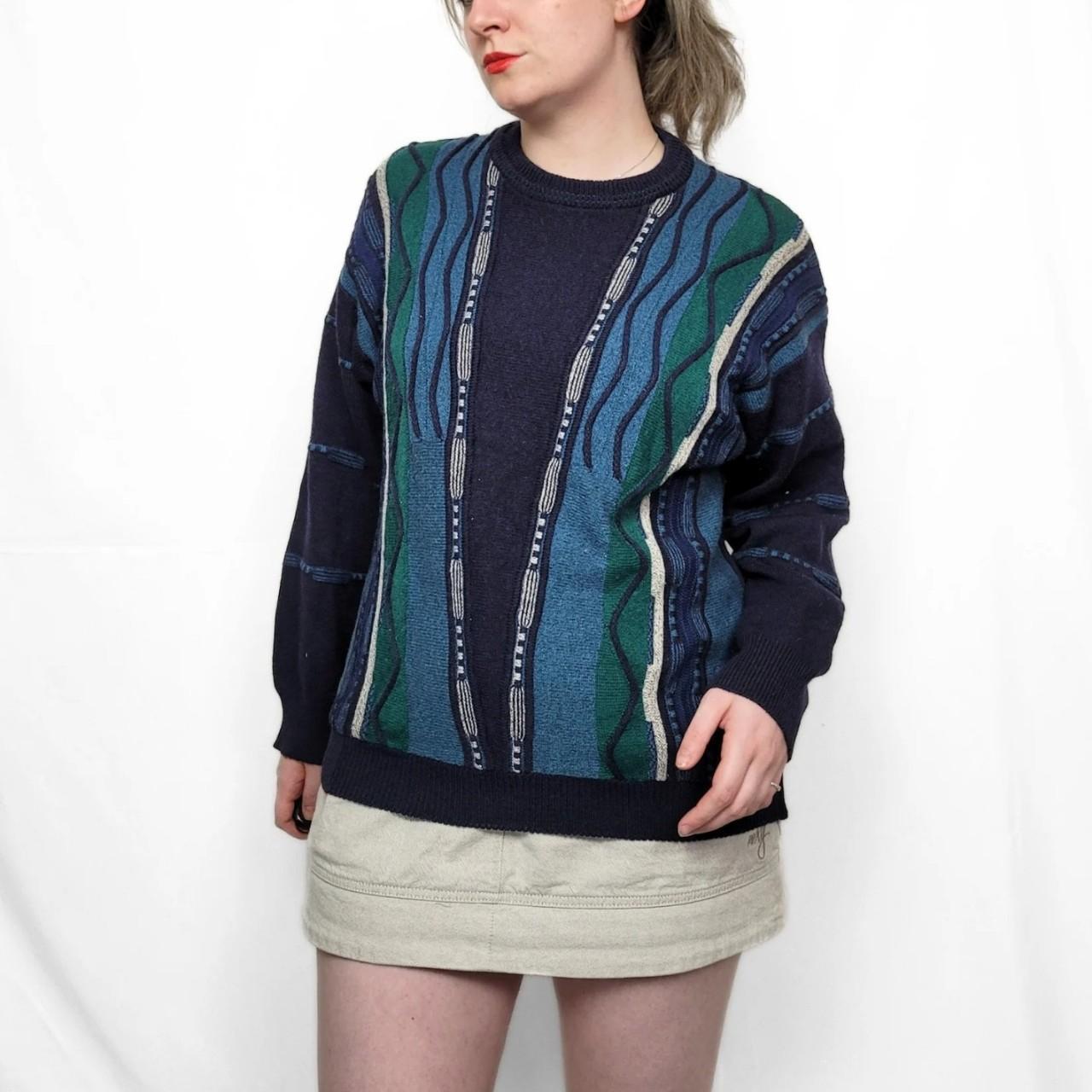 Vintage 90s Navy Blue Coogi Style Sweater With Geometric Pattern Knitwear