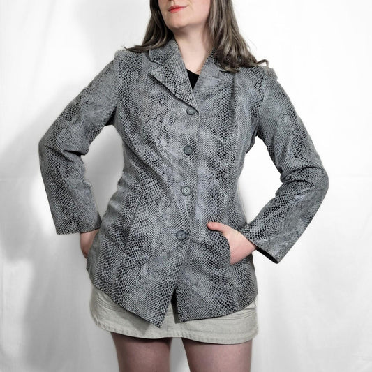 Vintage Y2K Grey Snakeskin Pattern Blazer Leather Jacket
