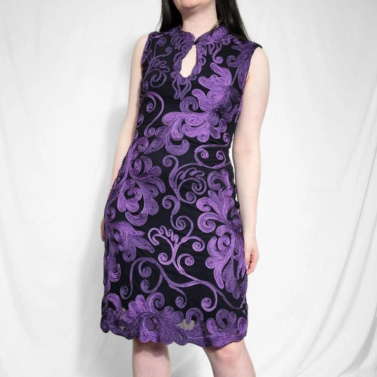 Y2K Purple Floral Mesh Midi Dress by Phase Eight