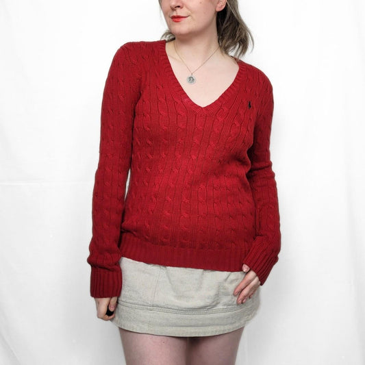 Vintage Y2K Ralph Lauren V-Neck Cable Knit Sweater